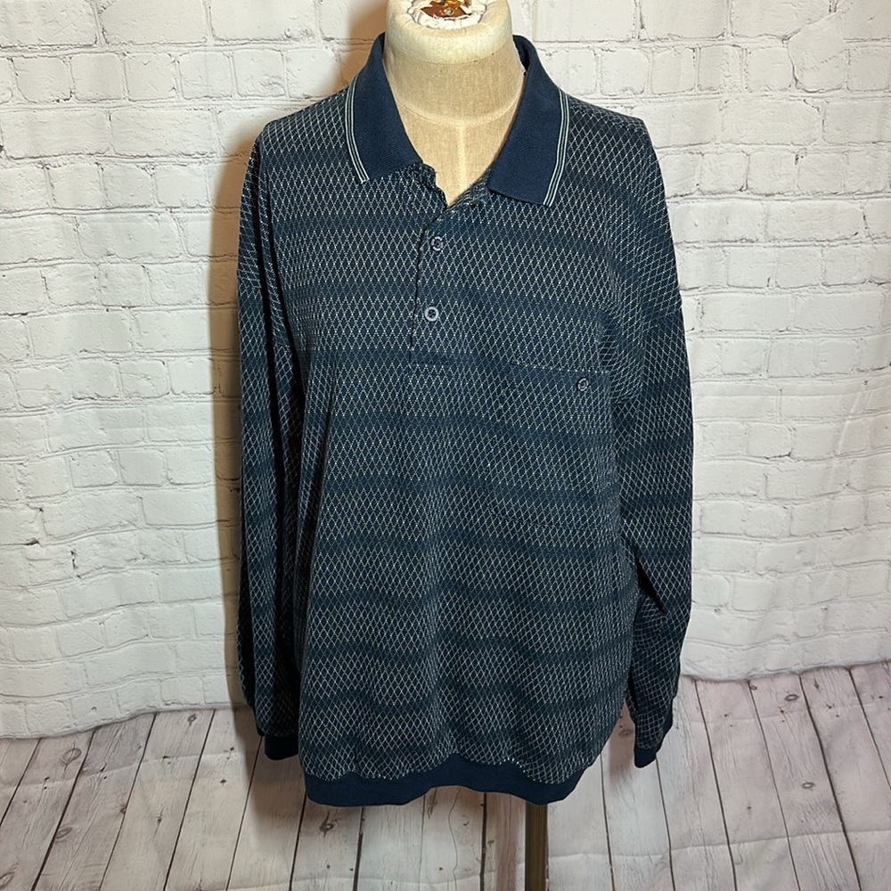 Vintage Safe Harbor Navy Blue Long Sleeve Polo Size XL